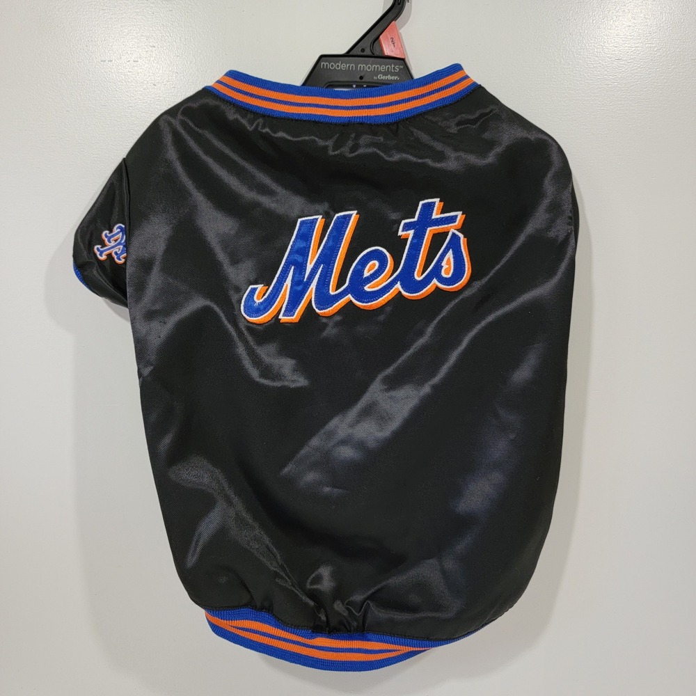 Sporty K9 MLB New York Mets Dog Varsity Jacket Black Blue Orange Medium